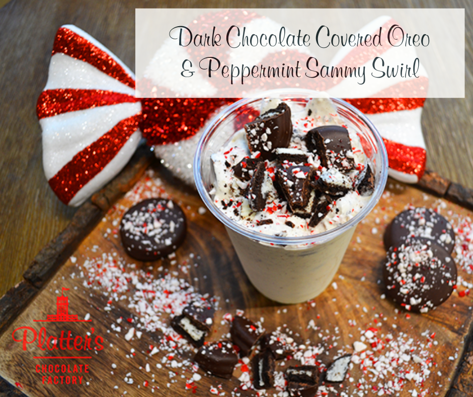 Platter’s Café December Ice Cream Special Crushed Dark Chocolate Oreo & Peppermint Sammy Swirl 